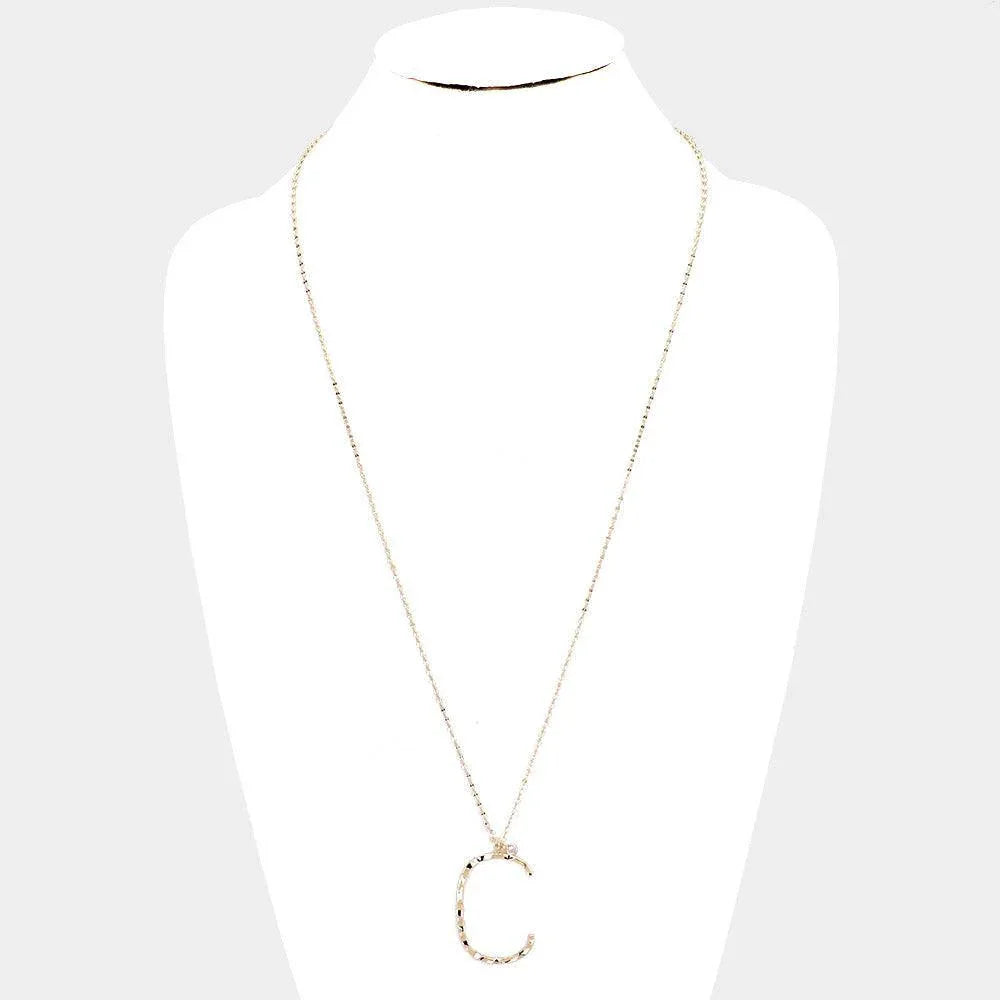 Gold Brass -C- Monogram Metal Pendant Long Necklace - Jewelry Store by Erik Rayo
