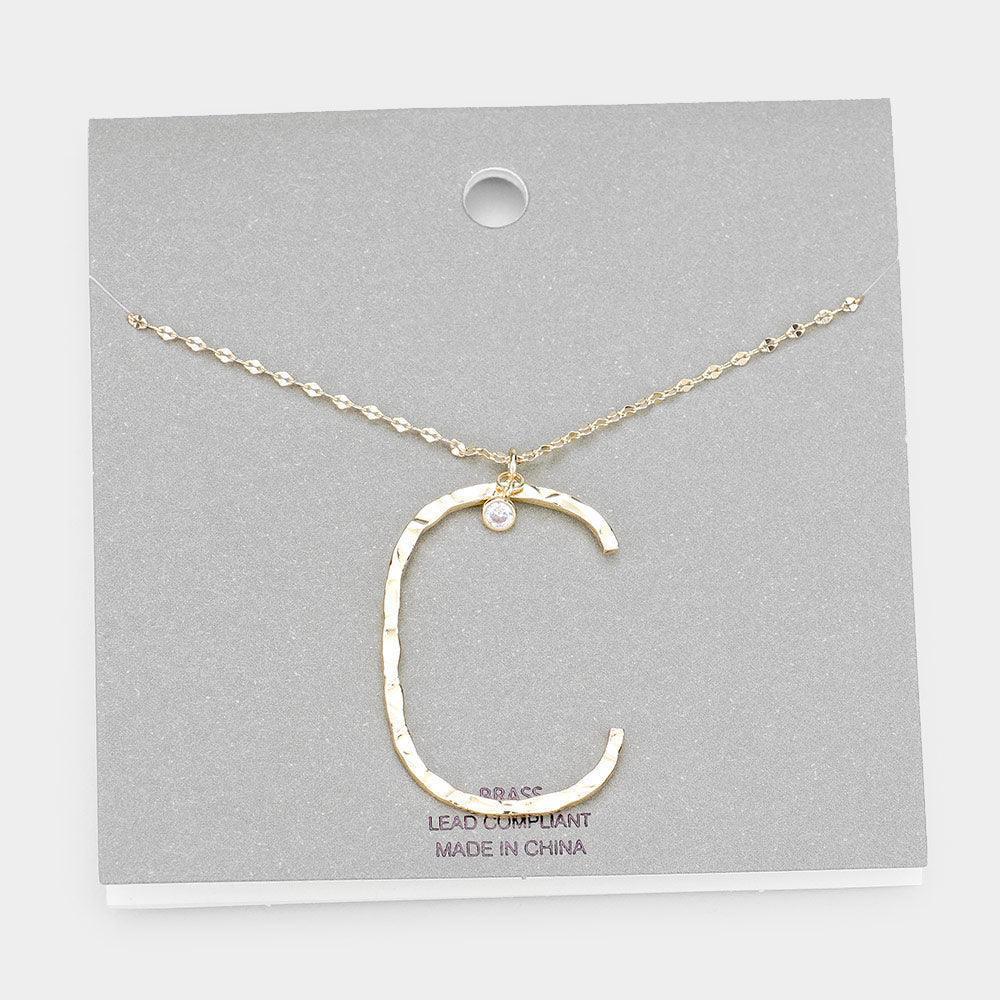 Gold Brass -C- Monogram Metal Pendant Long Necklace - Jewelry Store by Erik Rayo