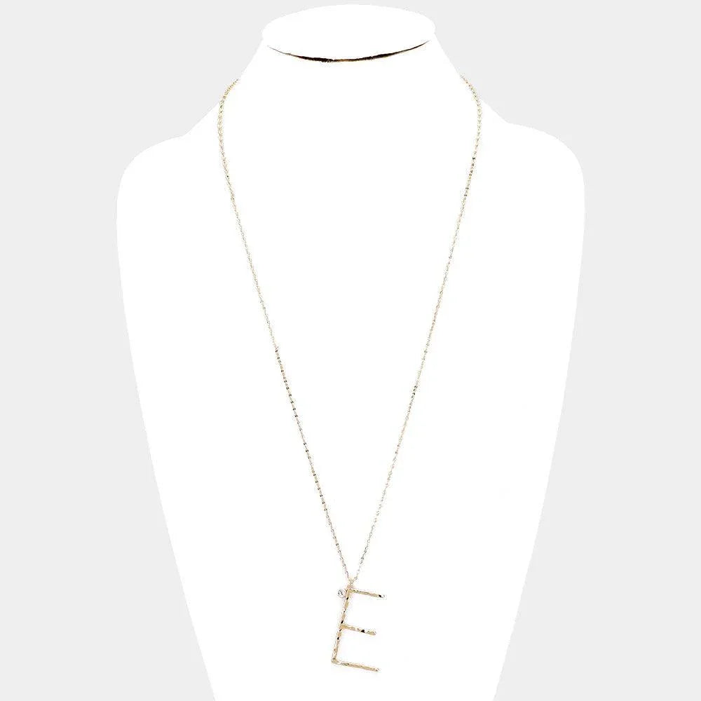 Gold Brass -E- Monogram Metal Pendant Long Necklace - Jewelry Store by Erik Rayo