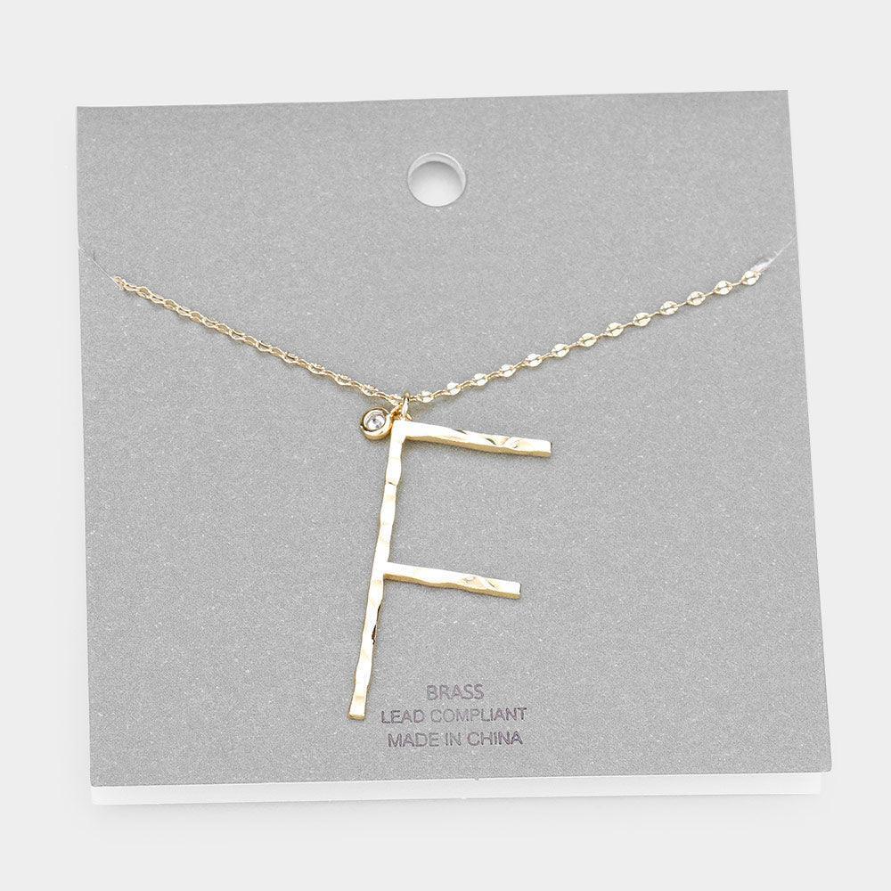Gold Brass -F- Monogram Metal Pendant Long Necklace - Jewelry Store by Erik Rayo
