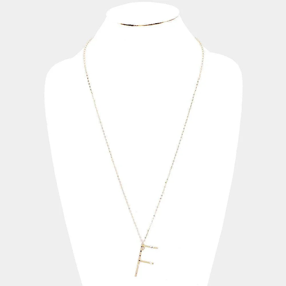 Gold Brass -F- Monogram Metal Pendant Long Necklace - Jewelry Store by Erik Rayo