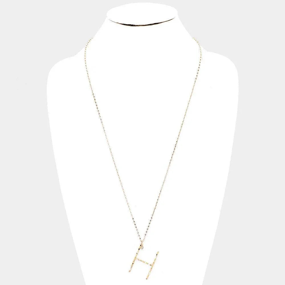 Gold Brass -H- Monogram Metal Pendant Long Necklace - Jewelry Store by Erik Rayo