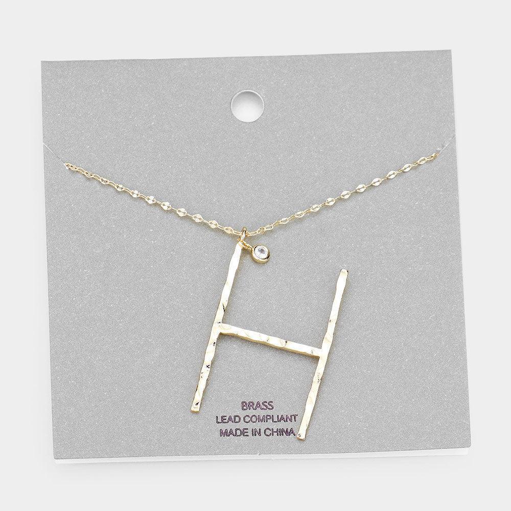 Gold Brass -H- Monogram Metal Pendant Long Necklace - Jewelry Store by Erik Rayo