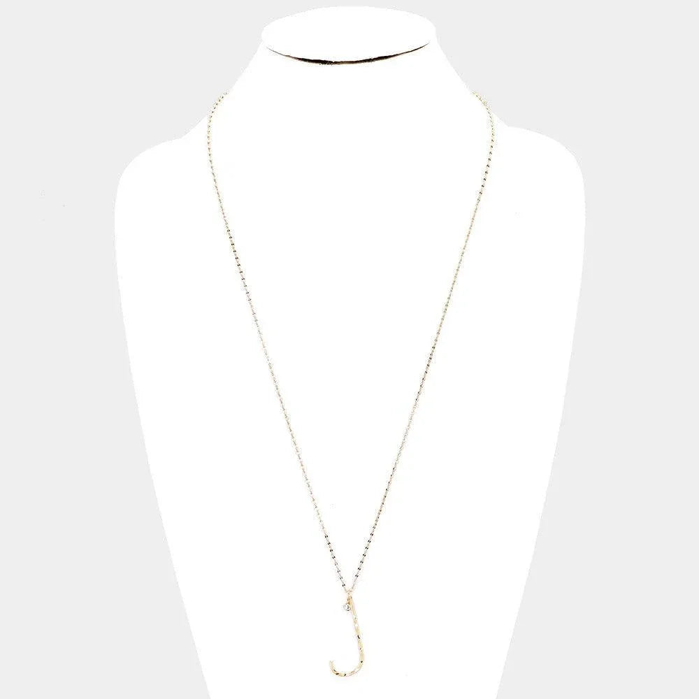 Gold Brass -J- Monogram Metal Pendant Long Necklace - Jewelry Store by Erik Rayo