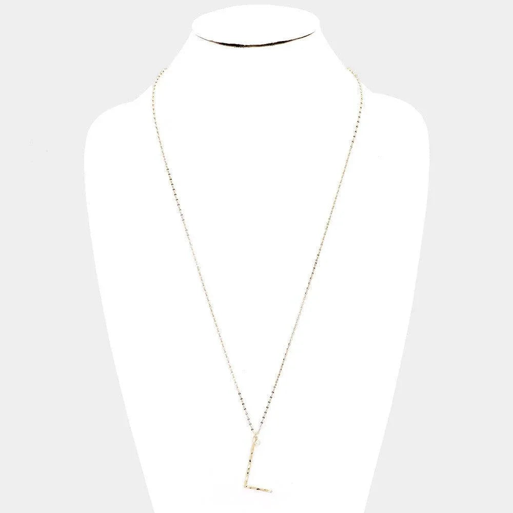 Gold Brass -L- Monogram Metal Pendant Long Necklace - Jewelry Store by Erik Rayo