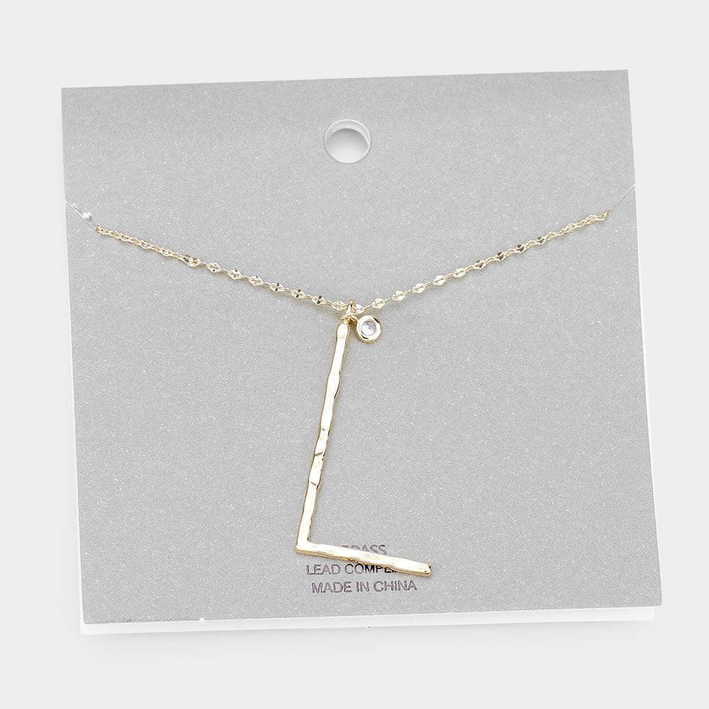 Gold Brass -L- Monogram Metal Pendant Long Necklace - Jewelry Store by Erik Rayo