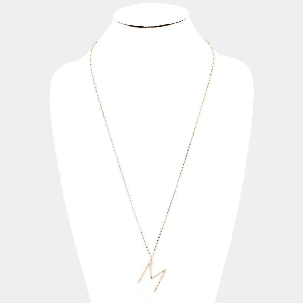 Gold Brass -M- Monogram Metal Pendant Long Necklace - Jewelry Store by Erik Rayo