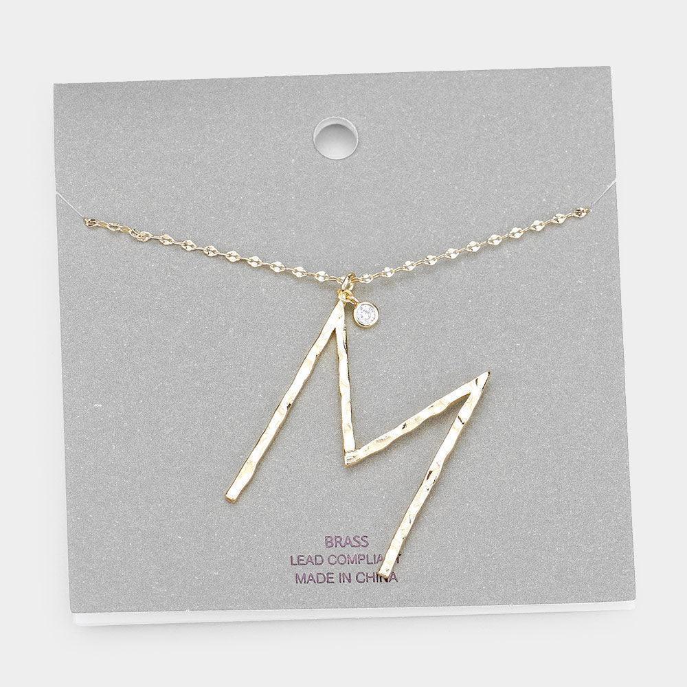 Gold Brass -M- Monogram Metal Pendant Long Necklace - Jewelry Store by Erik Rayo