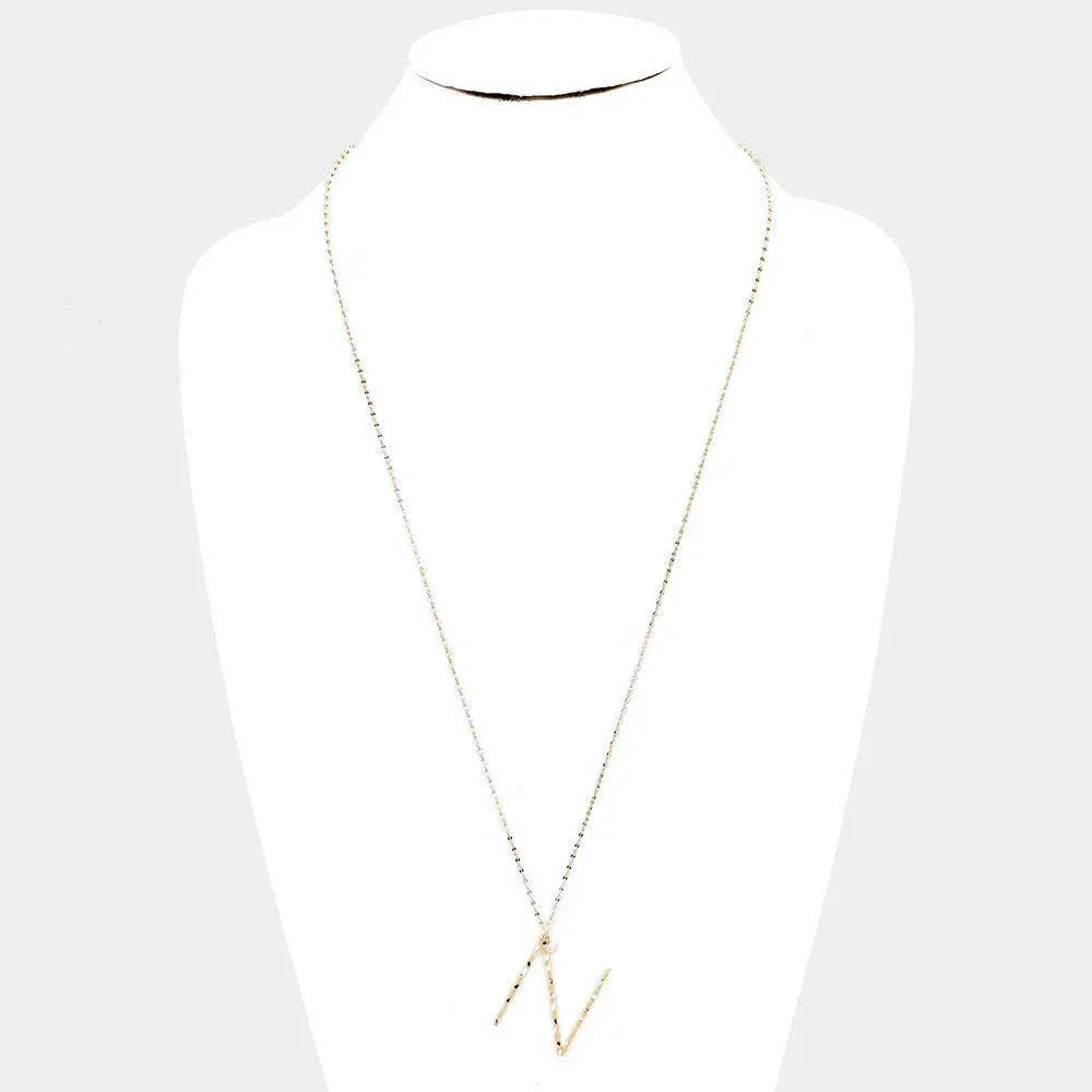 Gold Brass -N- Monogram Metal Pendant Long Necklace - Jewelry Store by Erik Rayo