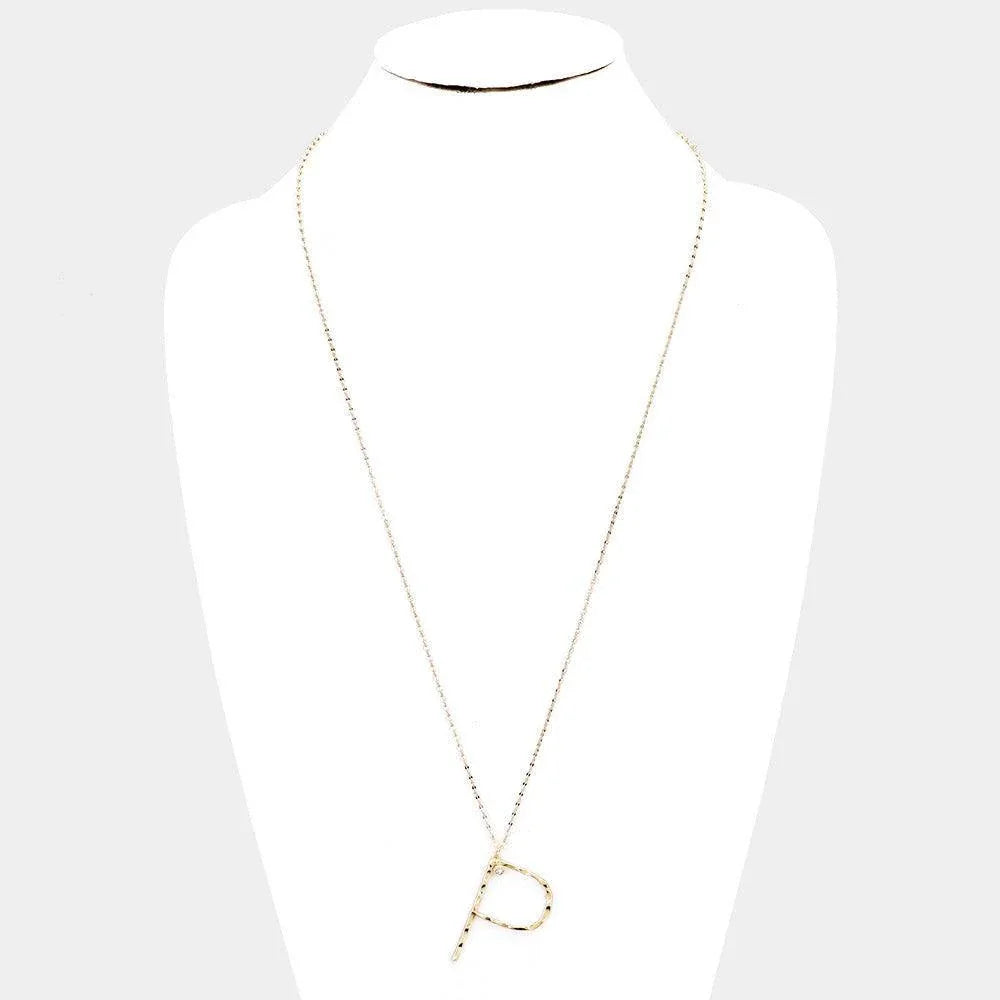 Gold Brass -P- Monogram Metal Pendant Long Necklace - Jewelry Store by Erik Rayo