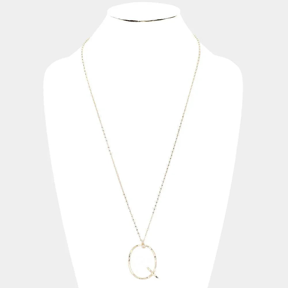 Gold Brass -Q- Monogram Metal Pendant Long Necklace - Jewelry Store by Erik Rayo