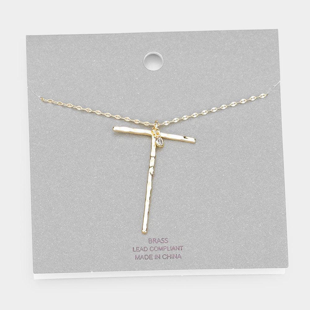 Gold Brass -T- Monogram Metal Pendant Long Necklace - Jewelry Store by Erik Rayo