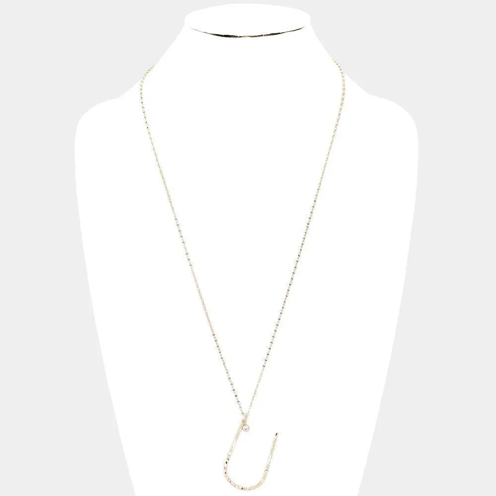 Gold Brass -U- Monogram Metal Pendant Long Necklace - Jewelry Store by Erik Rayo