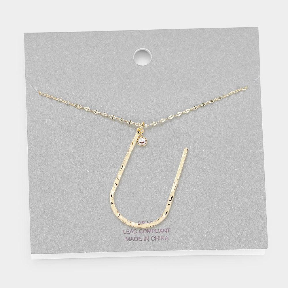 Gold Brass -U- Monogram Metal Pendant Long Necklace - Jewelry Store by Erik Rayo