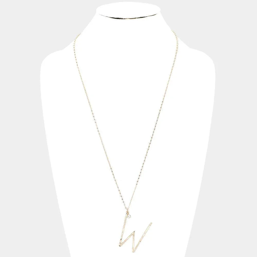 Gold Brass -W- Monogram Metal Pendant Long Necklace - Jewelry Store by Erik Rayo
