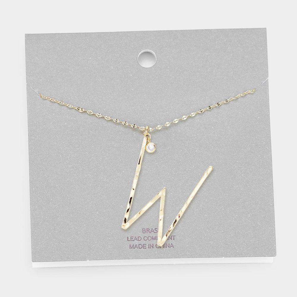 Gold Brass -W- Monogram Metal Pendant Long Necklace - Jewelry Store by Erik Rayo