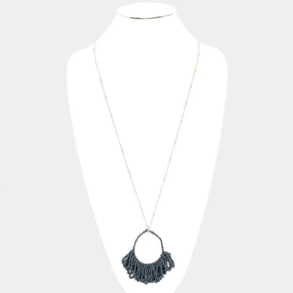 Gray Bead Cluster Decor Long Necklace - Jewelry Store by Erik Rayo