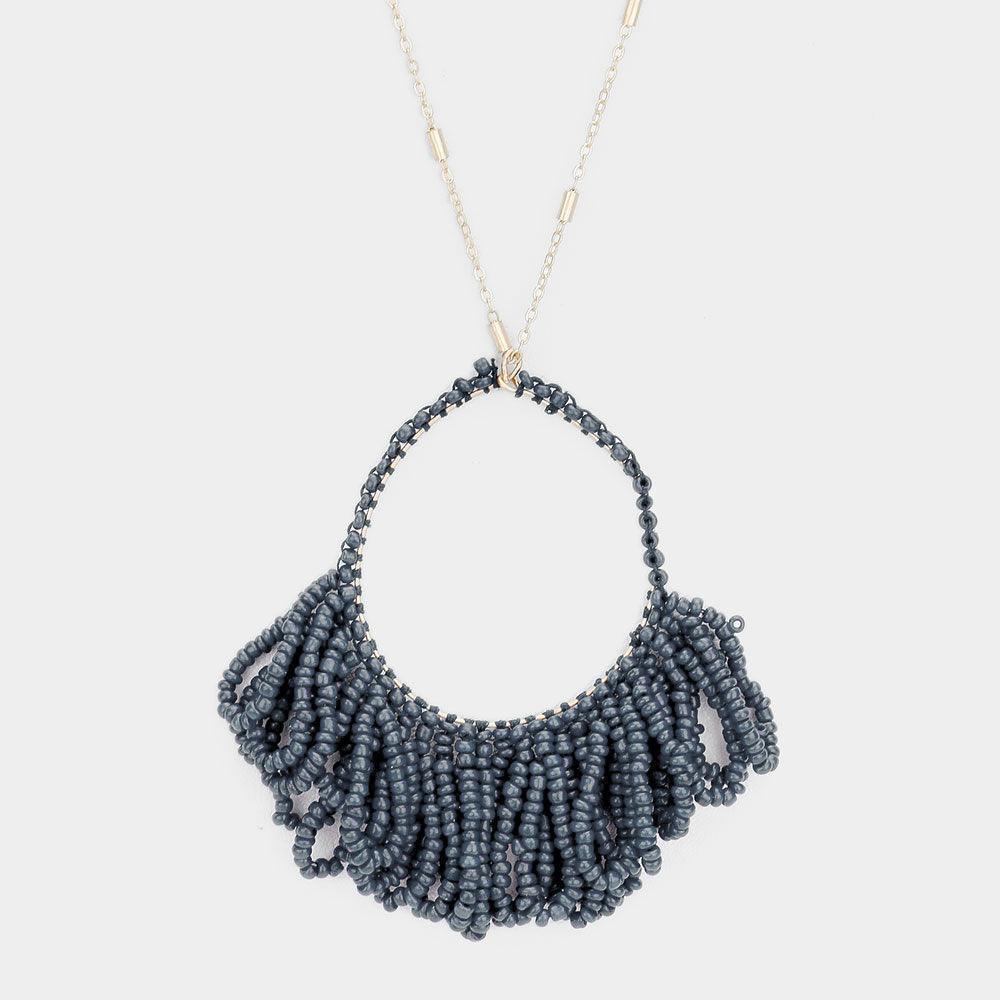 Gray Bead Cluster Decor Long Necklace - Jewelry Store by Erik Rayo