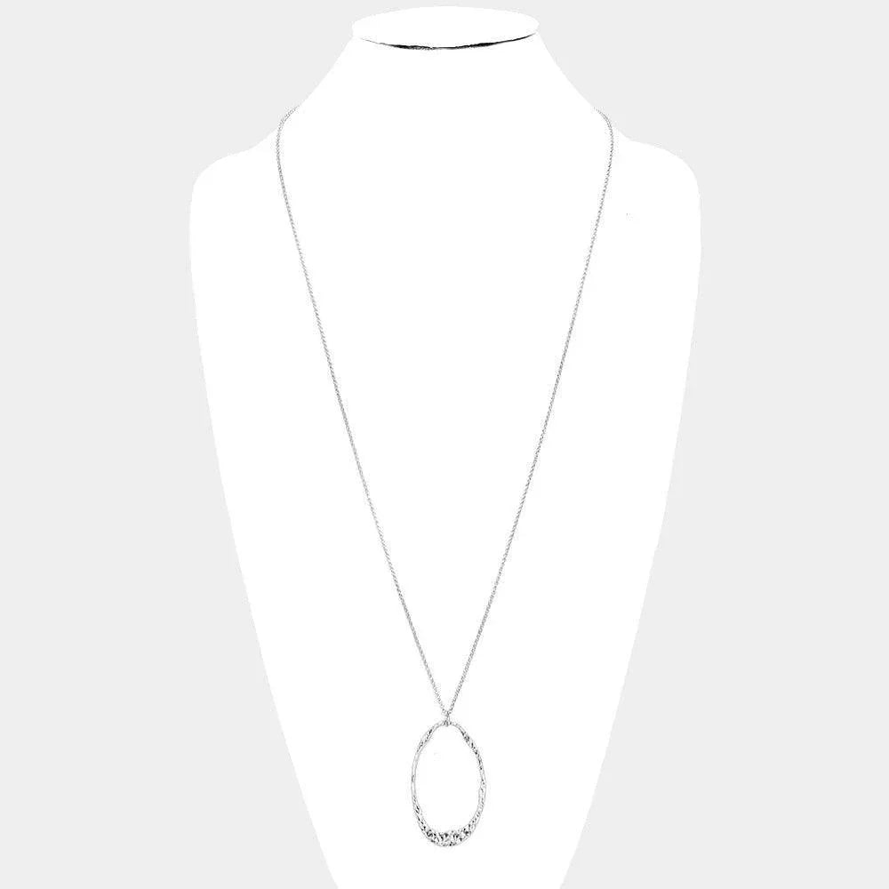 Silver 
Textured Metal Irregular Circle Pendant Long Necklace - Jewelry Store by Erik Rayo