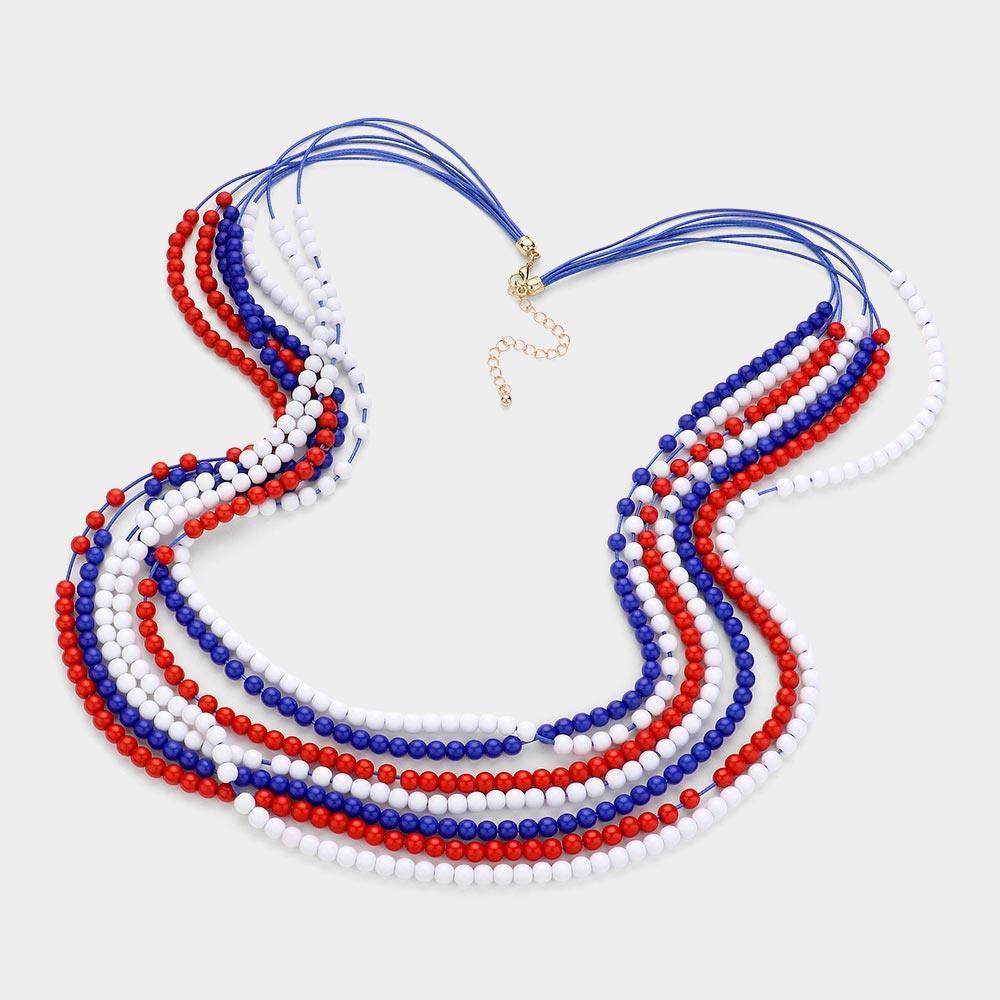 American USA Flag Colored Beaded Multi Layered Long Necklace - Jewelry Store by Erik Rayo