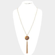 Load image into Gallery viewer, Gold Monogram Pearl Metal Tassel Necklace
