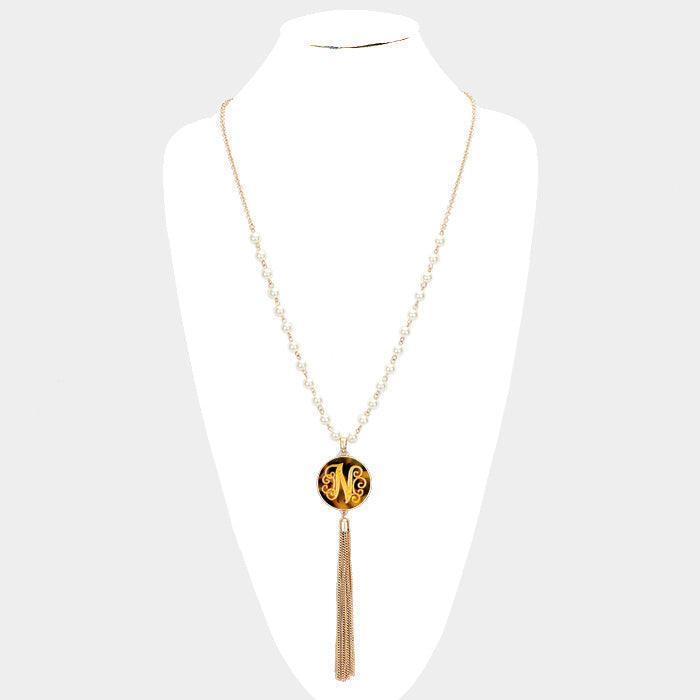 Gold Monogram Pearl Metal Tassel Necklace - Jewelry Store by Erik Rayo