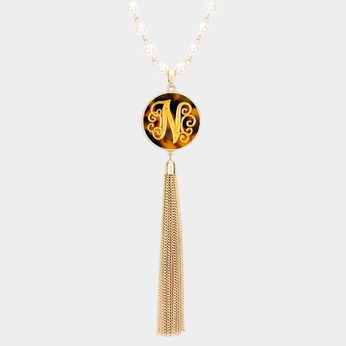 Gold Monogram Pearl Metal Tassel Necklace - Jewelry Store by Erik Rayo
