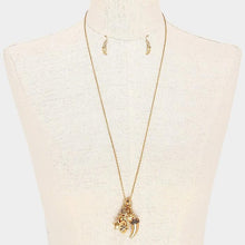 Load image into Gallery viewer, Gold Metal elephant &amp; horn multi-charm long necklace
