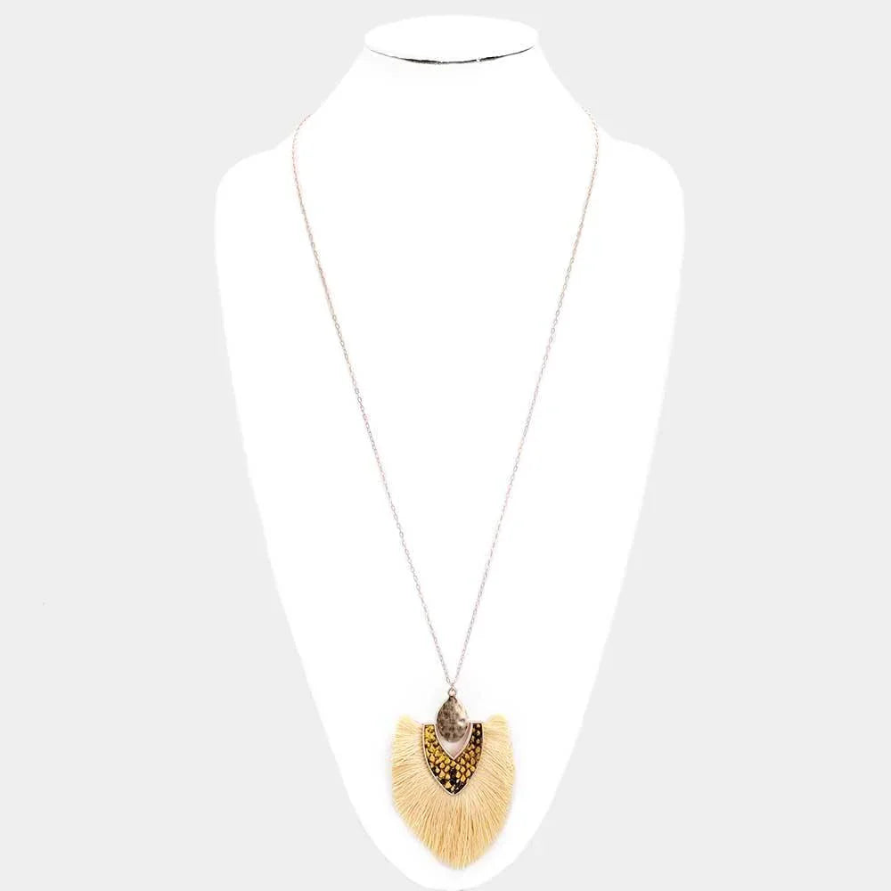 Yellow Snake Skin Tassel Pendant Long Necklace - Jewelry Store by Erik Rayo