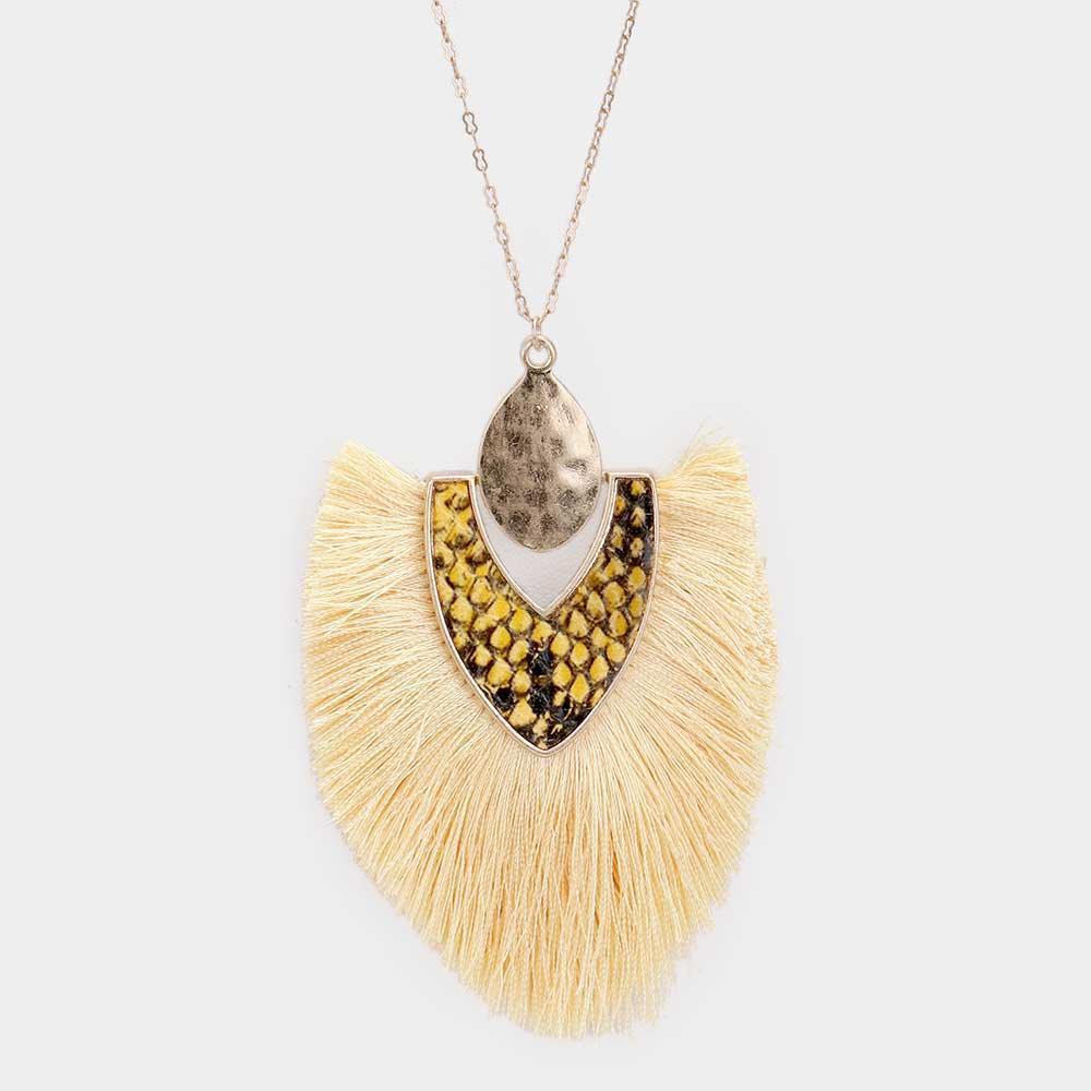 Yellow Snake Skin Tassel Pendant Long Necklace - Jewelry Store by Erik Rayo