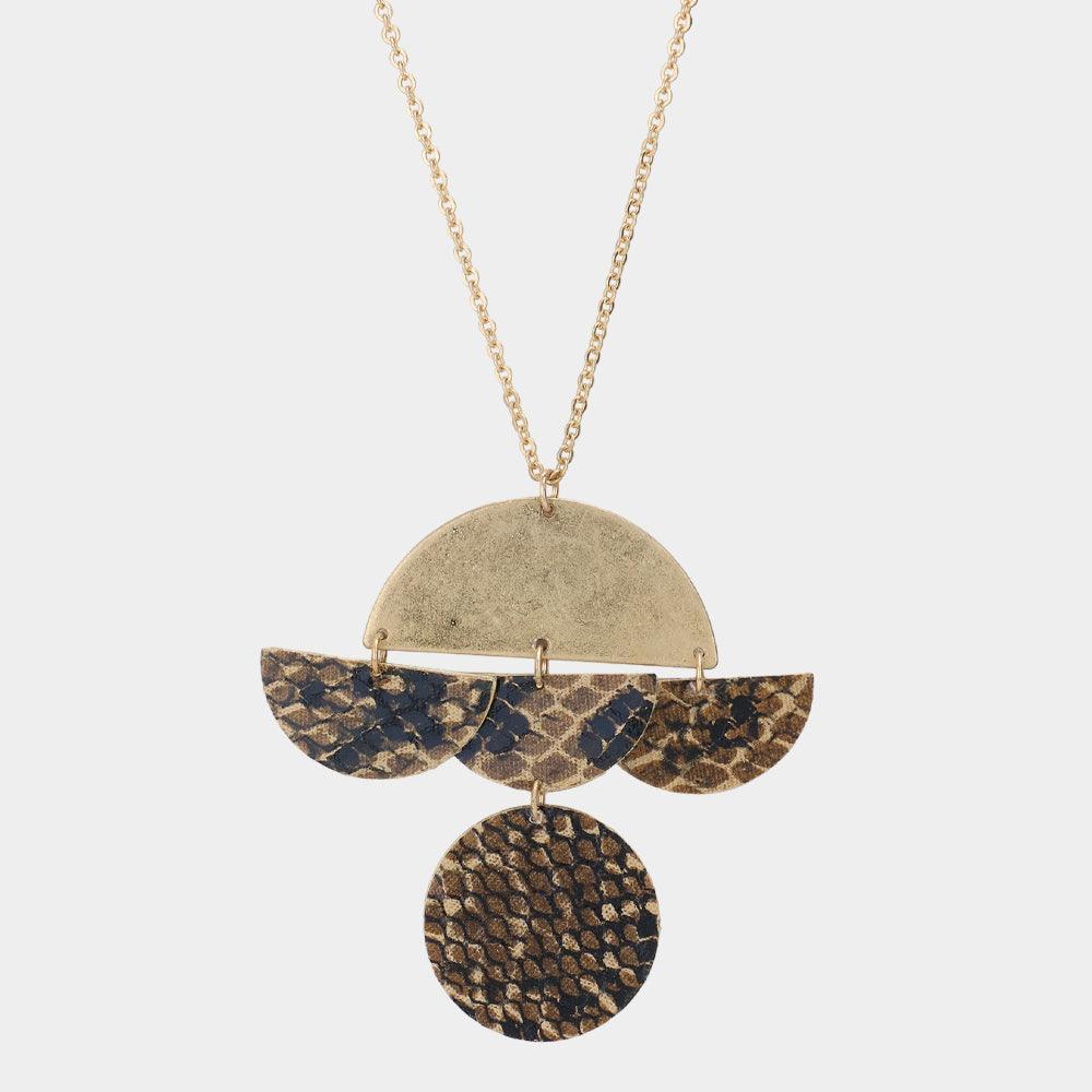 Brown Geometric Patterned Metal Link Pendant Necklace - Jewelry Store by Erik Rayo