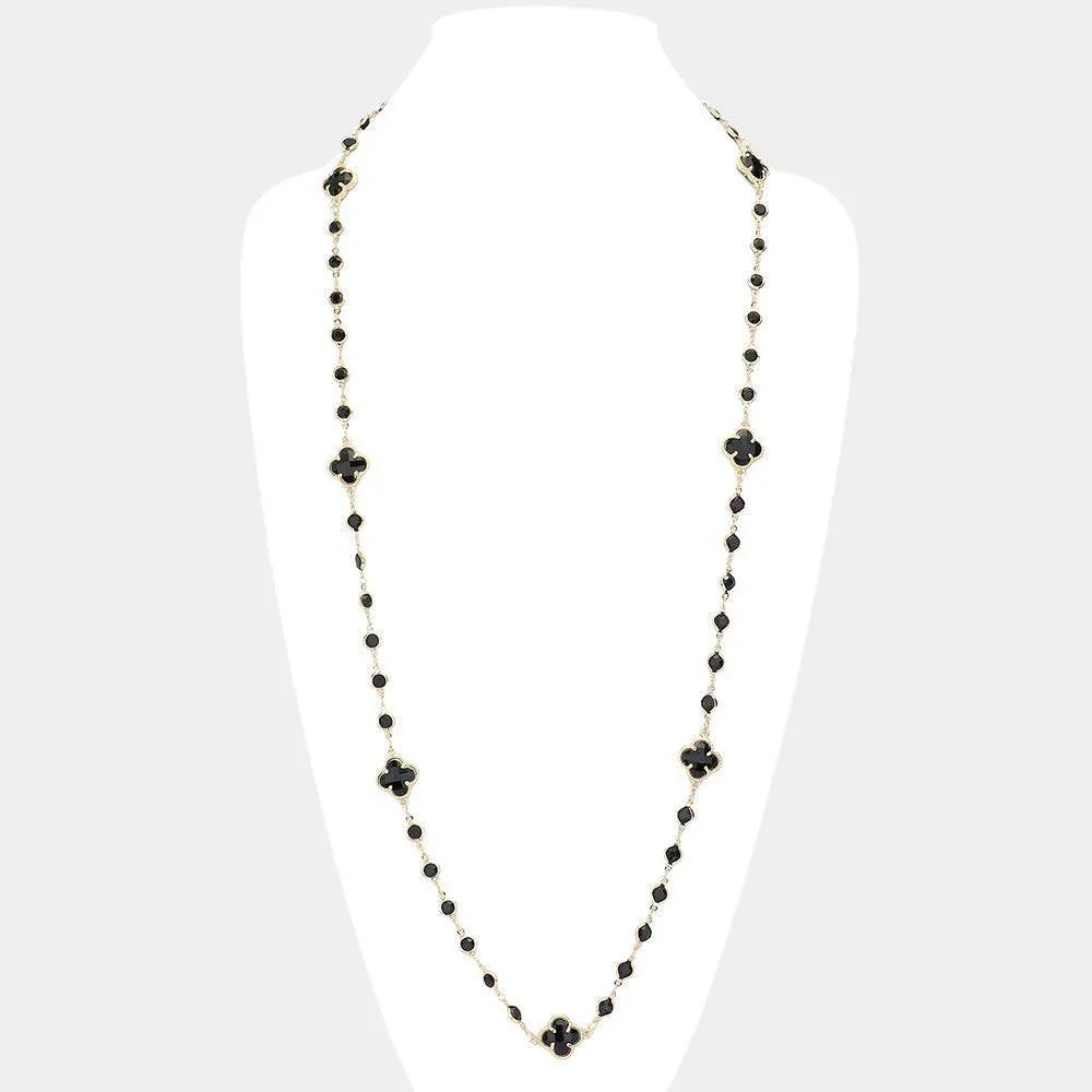 Black Quatrefoil Station Long Necklace - Jewelry Store by Erik Rayo