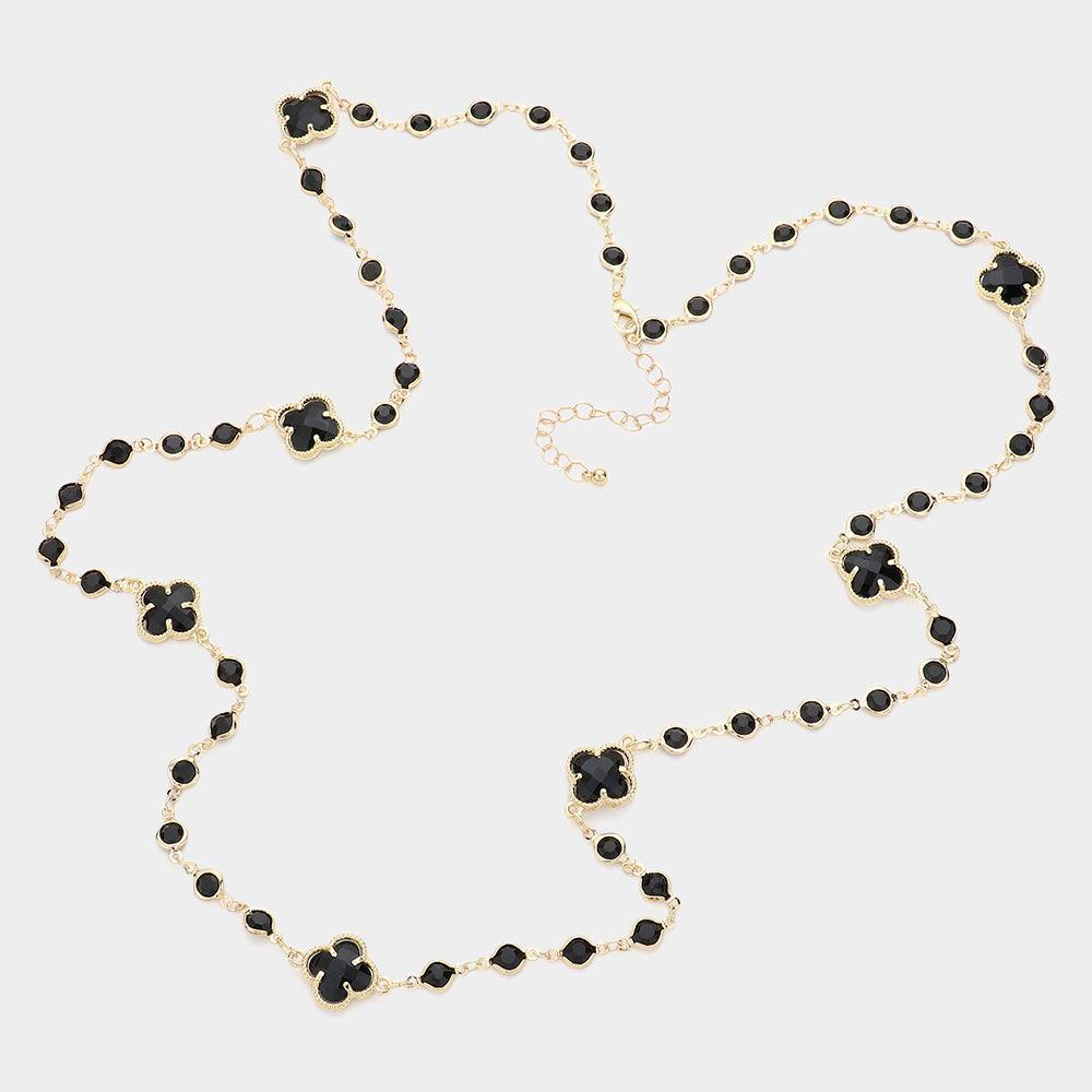 Black Quatrefoil Station Long Necklace - Jewelry Store by Erik Rayo