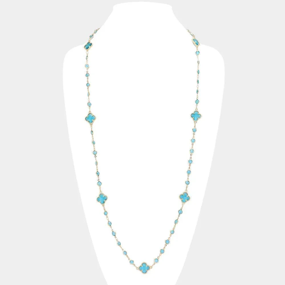 Blue Quatrefoil Station Long Necklace - Jewelry Store by Erik Rayo