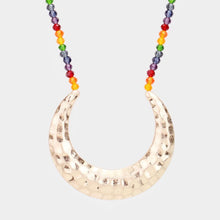 Load image into Gallery viewer, Gold Hammered Metal Moon Pendant Bead Long Necklace
