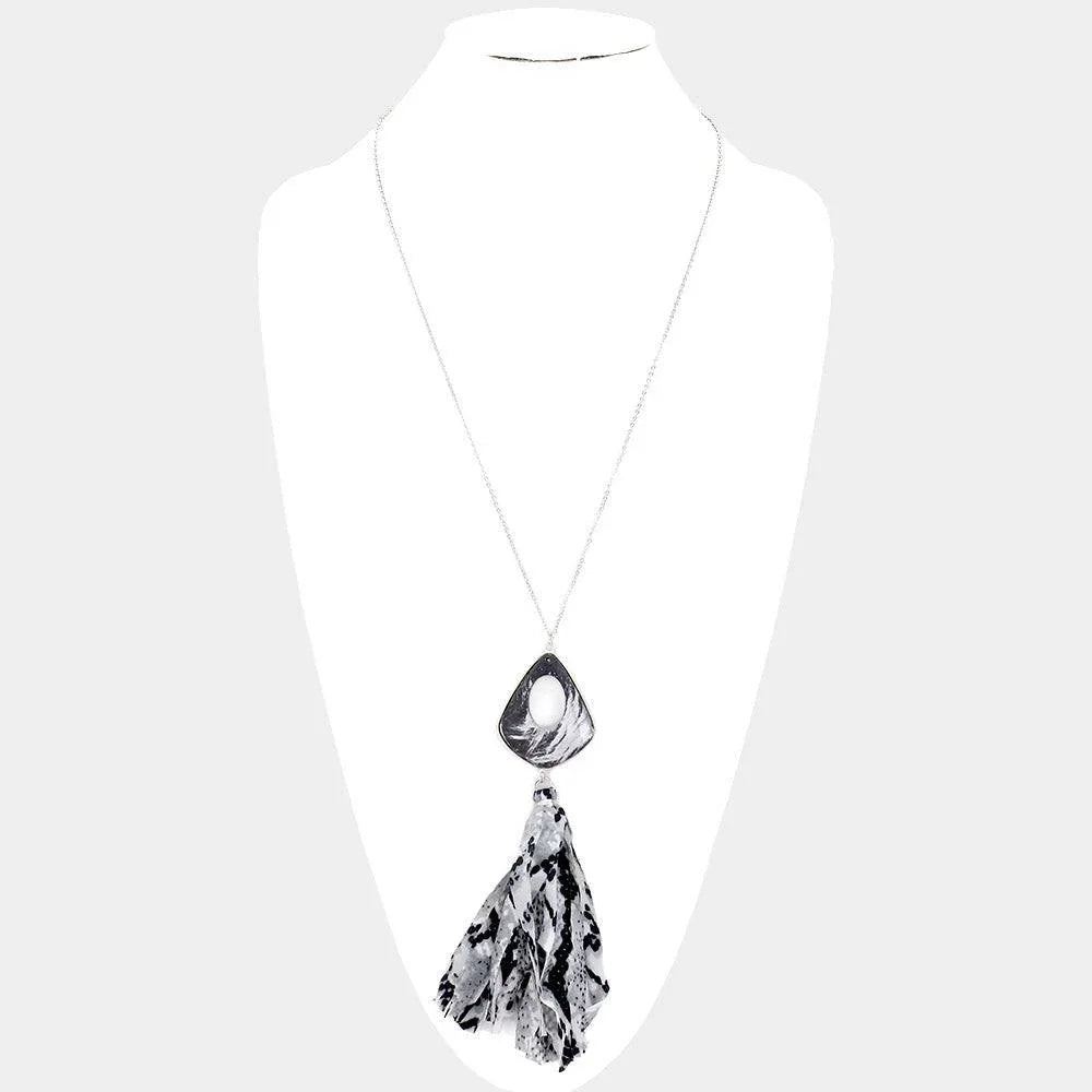 Gray Multi Pattern Fabric Tassel Pendant Long Necklace - Jewelry Store by Erik Rayo