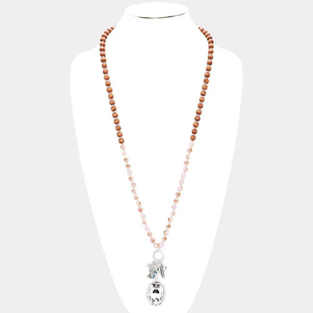 Peach Wood Faceted Beaded Starfish Mermaid Oval Stone Pendant Necklace - Jewelry Store by Erik Rayo
