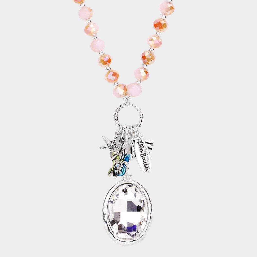 Peach Wood Faceted Beaded Starfish Mermaid Oval Stone Pendant Necklace - Jewelry Store by Erik Rayo