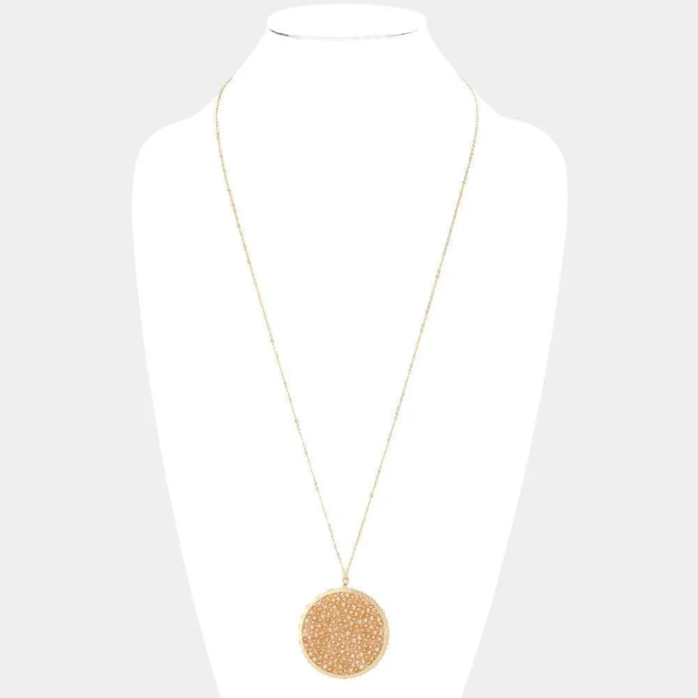 Faceted Bead Wrapped Round Pendant Long Necklace - Jewelry Store by Erik Rayo