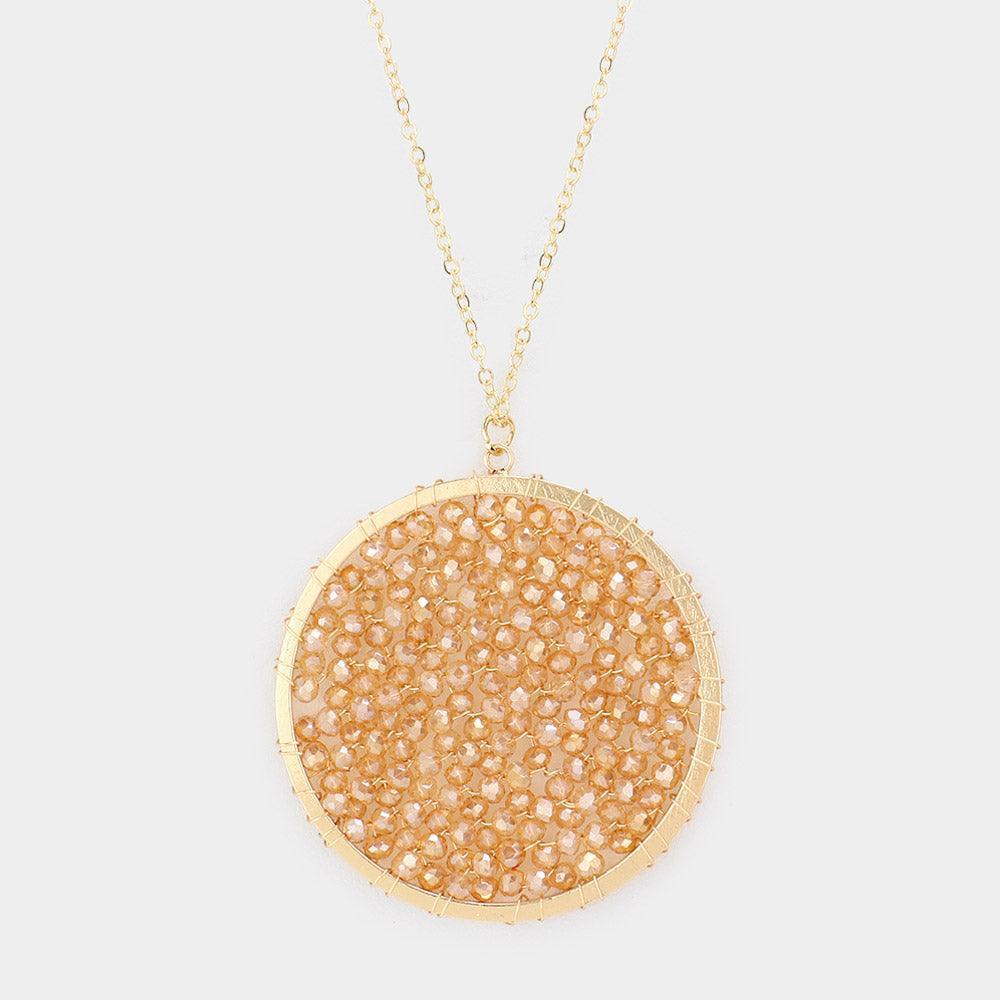Faceted Bead Wrapped Round Pendant Long Necklace - Jewelry Store by Erik Rayo