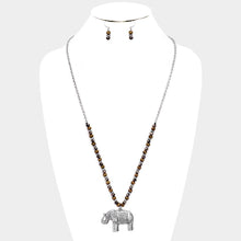 Load image into Gallery viewer, Silver Burnished Metal Elephant Pendant Beaded Long Necklace
