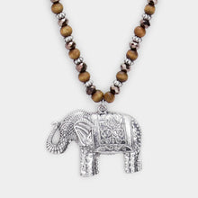 Load image into Gallery viewer, Silver Burnished Metal Elephant Pendant Beaded Long Necklace
