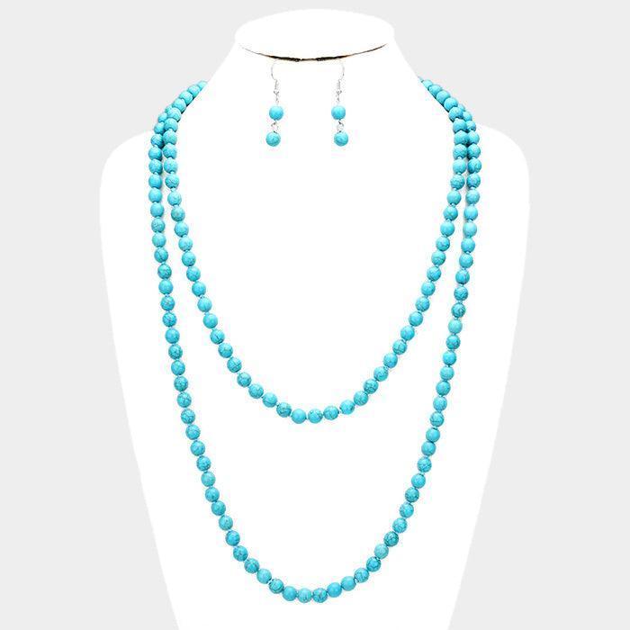Turquoise 60" Turquoise Stone Beads Long Necklace - Jewelry Store by Erik Rayo
