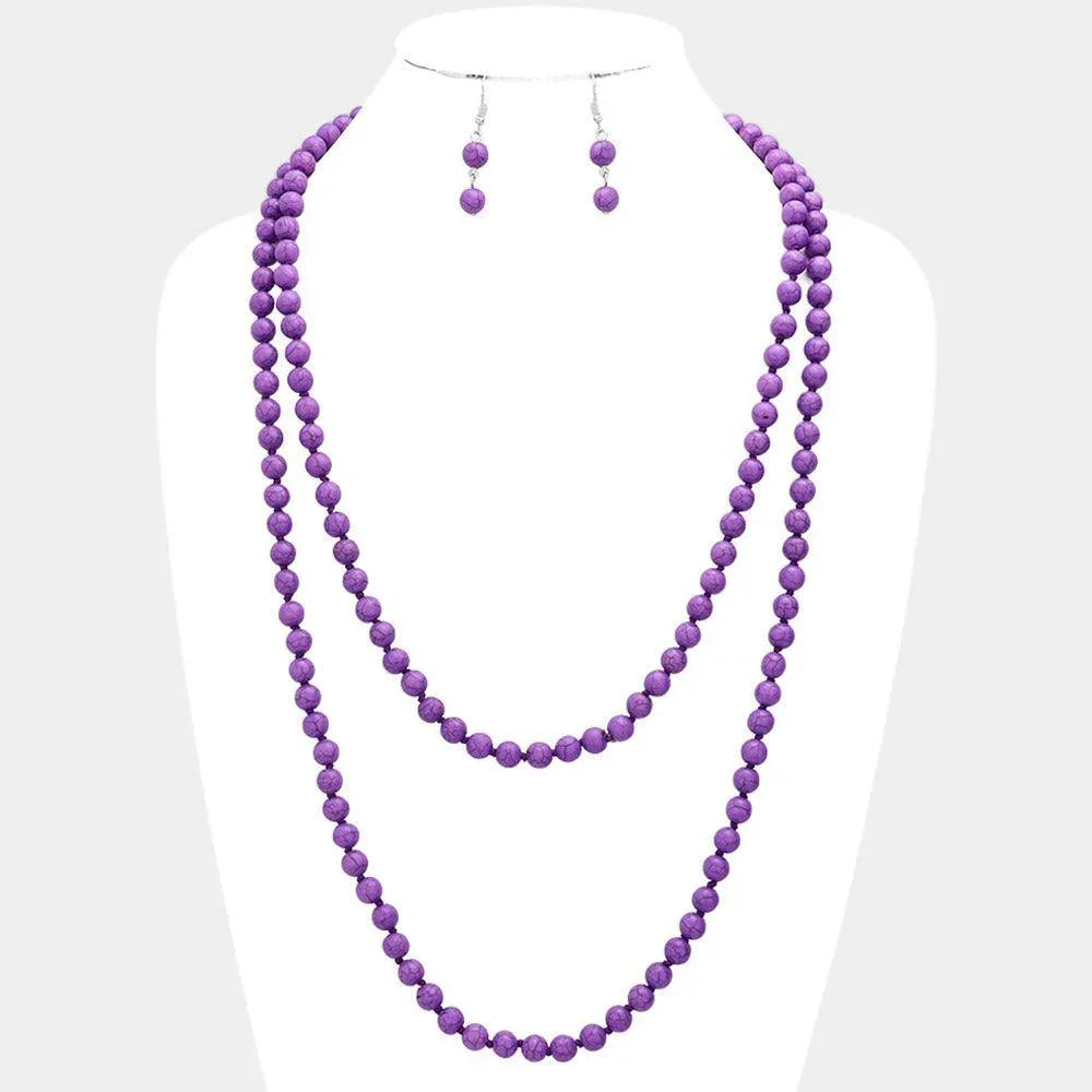 Purple Natural Stone Bead Long Necklace - Jewelry Store by Erik Rayo