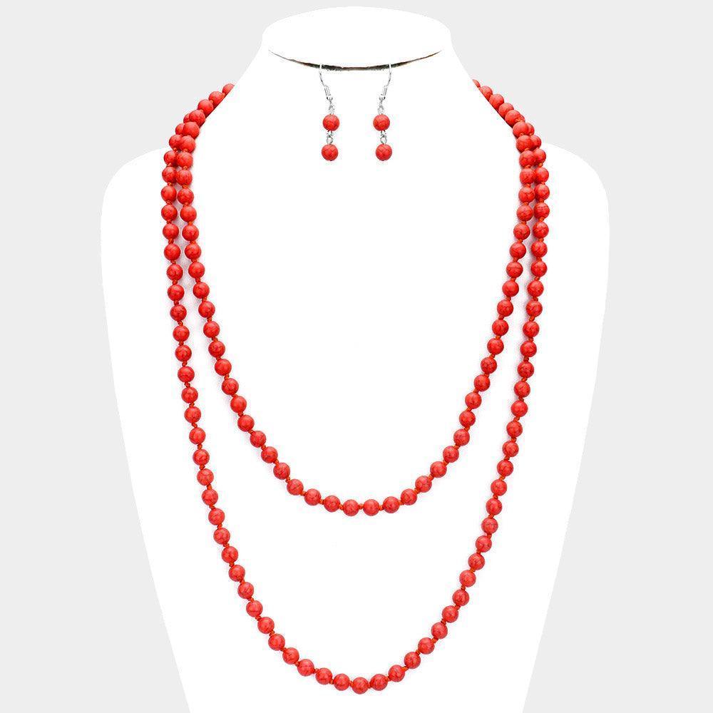 Red Natural Stone Bead Long Necklace - Jewelry Store by Erik Rayo