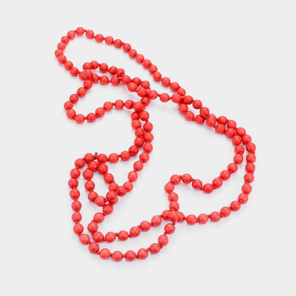 Red Natural Stone Bead Long Necklace - Jewelry Store by Erik Rayo