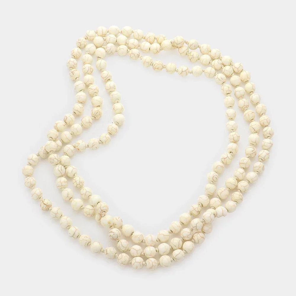 White Natural Stone Bead Long Necklace - Jewelry Store by Erik Rayo
