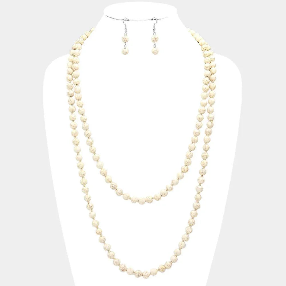 White Natural Stone Bead Long Necklace - Jewelry Store by Erik Rayo