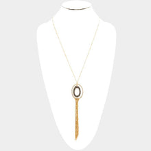 Load image into Gallery viewer, Gold Thread Wrapped Oval Hoop Long Drop Chain Tassel Necklace
