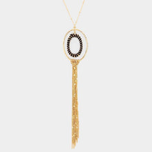 Load image into Gallery viewer, Gold Thread Wrapped Oval Hoop Long Drop Chain Tassel Necklace
